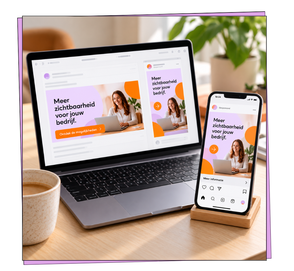 Online reclame-uitingen en advertenties weergegeven op laptop en smartphone